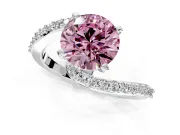 Solitaire Engagement Ring Setting for Fancy Pink Round Cut Center with Pave Bypass Swirl Band and Prong Head in White Gold