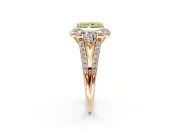 Halo Engagement Ring Setting for Fancy Yellow Radiant Cut Center with Two-Strand Split Shank and Prong Head in Rose Gold