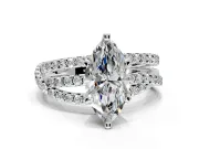 Solitaire Engagement Ring Setting for Marquise Center with Woven 3-Strand Pave Band and Prong Head in Sterling Silver