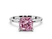 Minimalist Solitaire Engagement Ring Setting for Fancy Pink Cushion Cut Center with Thin Band and Prong Head in White Gold