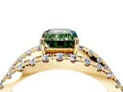 Solitaire Engagement Ring Setting for Fancy Green Emerald Cut Center with Wide-Open Split Shank and Prong Head in Yellow Gold