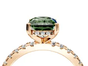 Solitaire Engagement Ring Setting for Fancy Green Radiant Cut Center with Band of Accents and Prong Head in Rose Gold