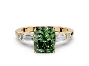 Bar-Set Engagement Ring Setting for Fancy Green Radiant Cut Center with Tapered Baguette Accents and Prong Head in Yellow Gold