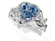 Halo Engagement Ring Setting for Fancy Blue Heart-Shaped Center with Leaf Motif Split Shank and Prong Head in Sterling Silver