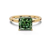 Hidden Halo Engagement Ring Setting for Fancy Green Princess Cut Center with Thin Rounded Band and Prong Head in Yellow Gold
