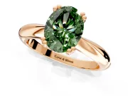 Solitaire Engagement Ring Setting for Fancy Green Oval Center with Reverse Tapered Band and Prong Head in Rose Gold