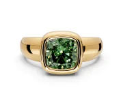 Solitaire Engagement Ring Setting for Fancy Green Cushion Cut Center with Wide Band and Bezel Head in Yellow Gold