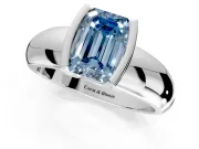 Tension Engagement Ring Setting for Fancy Blue Emerald Cut Center with Wide Flat Band and Tension Head in Sterling Silver