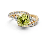 Solitaire Engagement Ring Setting for Fancy Yellow Cushion Cut Center with Pave Bypass Twist Band and Prong Head in Yellow Gold