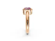 Halo Engagement Ring Setting for Fancy Pink Cushion Cut Center with Tapered Plain Band and Prong Head in Rose Gold