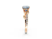 Leaf Motif Engagement Ring Setting for Fancy Blue Princess Cut Center with Pave Band and Prong Head in Rose Gold