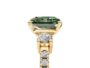 3 Stone Engagement Ring Setting for Fancy Green Radiant Cut Center with Round Cut Side Accents and Prong Head in Yellow Gold