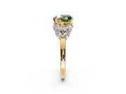 Leaf Cluster Engagement Ring Setting for Fancy Green Heart-Shaped Center with Marquise Accents and Prong Head in Yellow Gold