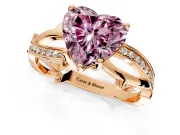Solitaire Engagement Ring Setting for Fancy Pink Heart-Shaped Center with Pave and Plain Crossover Band and Prong Head in Rose Gold
