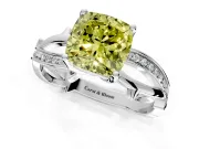 Solitaire Engagement Ring Setting for Fancy Yellow Cushion Cut Center with Pave and Plain Crossover Band and Prong Head in Sterling Silver