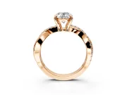 Solitaire Engagement Ring Setting for Oval Center with Half-Pave Crossover Band and Prong Head in Rose Gold