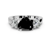 3 Stone Engagement Ring Setting for Fancy Black Heart-Shaped Center with Raised Basket Heads and Prong Head in Platinum