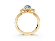 3 Stone Engagement Ring Setting for Fancy Blue Pear-Shaped Center with Pave Twist Band and Prong Head in Yellow Gold