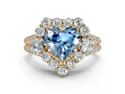Halo Engagement Ring Setting for Fancy Blue Heart-Shaped Center with Two-Strand Split Shank and Prong Head in Yellow Gold