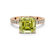 Solitaire Engagement Ring Setting for Fancy Yellow Asscher Cut Center with Fine Pave Band and Claw Prong Head in Rose Gold