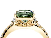 Paired Accent Engagement Ring Setting for Fancy Green Princess Cut Center with Pave Band and Prong Head in Yellow Gold