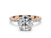 Solitaire Engagement Ring Setting for Round Cut Center with Micro Pave Band and Prong Head in Rose Gold