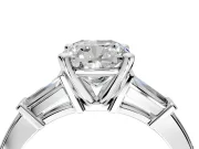 3 Stone Engagement Ring Setting for Cushion Cut Center with Channel Baguette Accents and Prong Head in Sterling Silver