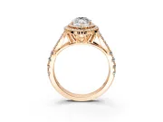 Double Halo Engagement Ring Setting for Marquise Center with Narrow Pave Split Shank and Prong Head in Rose Gold