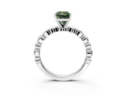 Solitaire Engagement Ring Setting for Fancy Green Radiant Cut Center with Beaded Bezel Station Band and Prong Head in Platinum