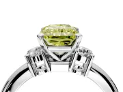 3 Stone Engagement Ring Setting for Fancy Yellow Radiant Cut Center with Wide Plain Band and Prong Head in Platinum
