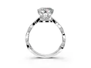 Solitaire Engagement Ring Setting for Heart-Shaped Center with Accented Twist Band and Leaf Prong Head in Sterling Silver
