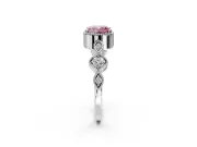 Vintage Station Engagement Ring Setting for Fancy Pink Cushion Cut Center with Accents and Prong Head in White Gold