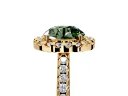 Pave Halo Engagement Ring Setting for Fancy Green Round Cut Center with Single Row Pave Band and Prong Head in Yellow Gold