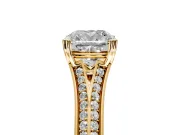 Solitaire Engagement Ring Setting for Cushion Cut Center with Pave Rail Split Shank and Prong Head in Yellow Gold