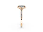 Halo Engagement Ring Setting for Princess Cut Center with Raised Halo, Pave Band and Prong Head in Rose Gold