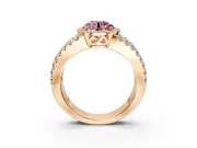 Halo Engagement Ring Setting for Fancy Pink Round Cut Center with Wide-Open Pave Split Shank and Prong Head in Rose Gold