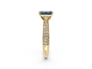 Solitaire Engagement Ring Setting for Fancy Blue Emerald Cut Center with Multi-Row Accents and Prong Head in Yellow Gold