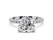 Solitaire Engagement Ring Setting for Heart-Shaped Center with Fine Pave Narrow Band and Prong Head in Platinum