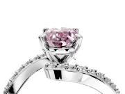 Solitaire Engagement Ring Setting for Fancy Pink Oval Center with Pave Bypass Swirl Band and Prong Head in Platinum