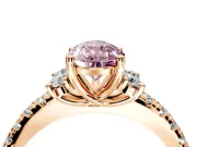 Paired Accent Engagement Ring Setting for Fancy Pink Pear-Shaped Center with Pave Band and Prong Head in Rose Gold