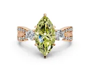 3 Stone Engagement Ring Setting for Fancy Yellow Marquise Center with Pave Twist Band and Prong Head in Rose Gold