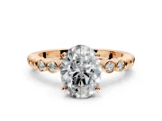 Solitaire Engagement Ring Setting for Oval Center with Bezel-Dot Beaded Band and Prong Head in Rose Gold