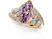 Halo Engagement Ring Setting for Fancy Pink Marquise Center with Marquise and Pave Bypass Band and Prong Head in Yellow Gold