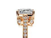 Cathedral Engagement Ring Setting for Asscher Cut Center with Antique-Style Pave Band and Prong Head in Rose Gold