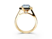 Halo Engagement Ring Setting for Fancy Blue Asscher Cut Center with Outer Bezel Rim, Pave Band and Prong Head in Yellow Gold