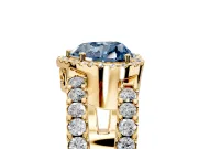 Halo Engagement Ring Setting for Fancy Blue Heart-Shaped Center with Wide-Open Pave Split Shank and Prong Head in Yellow Gold
