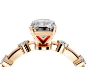 Solitaire Engagement Ring Setting for Emerald Cut Center with Bezel Station Band and Prong Head in Rose Gold