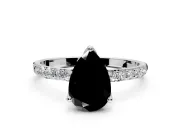 Solitaire Engagement Ring Setting for Fancy Black Pear-Shaped Center with Fine Pave Accents and Prong Head in Sterling Silver