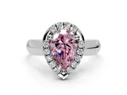 Halo Engagement Ring Setting for Fancy Pink Pear-Shaped Center with Square Band and Prong Head in Platinum