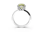 Halo Engagement Ring Setting for Fancy Yellow Princess Cut Center with Openwork Halo, Pave Band and Prong Head in Platinum